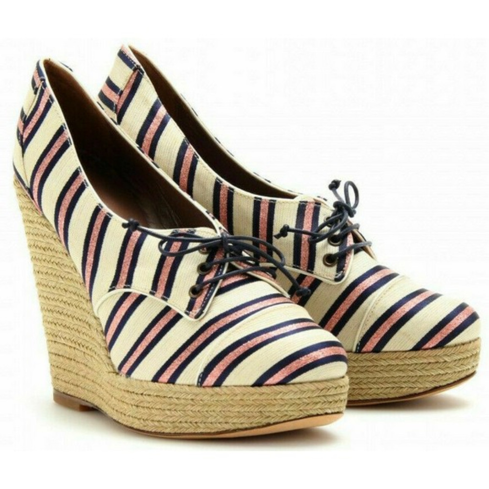 TABITHA SIMMONS Oxford Tie Striped Wedge NWT! 8 M